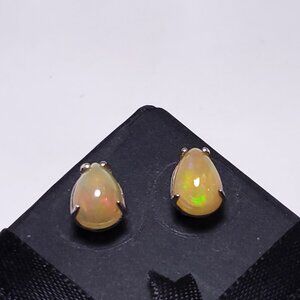 Estate 9X6mm Natural Pear Caboshon Ethiopian Opal 14Kt WG Basket Earrings #23316
